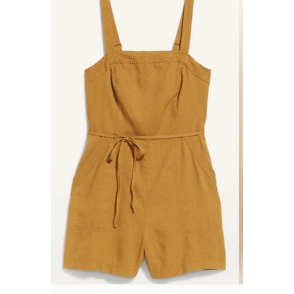Old Navy Sleeveless Waist Defined Linen Blend Utility Romper MinerGold Size M - Picture 3 of 16